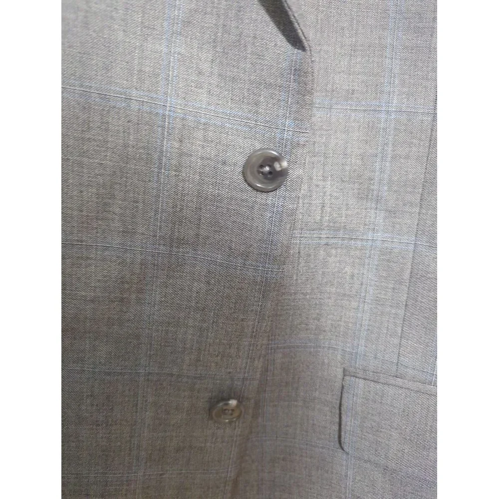 Hart Schaffner Marx Gold Trumpeter Men Gray Glen Plaid Worsted Wool Suit 48L 42W